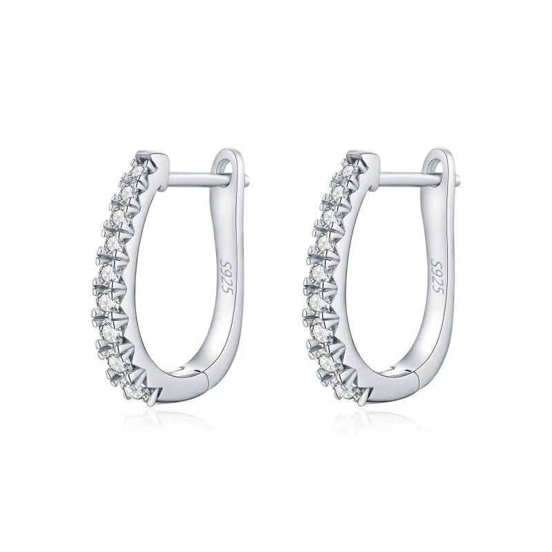 925 Sterling Silver Single Row Moissanite Eternity Hoop Earrings 110100059 925 Sterling Silver Single Row Moissanite Eternity Hoop Earrings 110100059