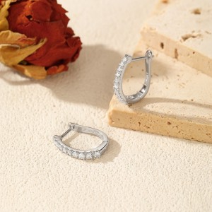 925 Sterling Silver Single Row Moissanite Eternity Hoop Earrings 110100059 925 Sterling Silver Single Row Moissanite Eternity Hoop Earrings 110100059