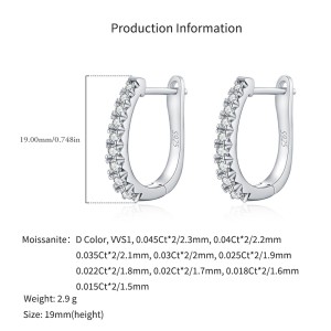 925 Sterling Silver Single Row Moissanite Eternity Hoop Earrings 110100059 925 Sterling Silver Single Row Moissanite Eternity Hoop Earrings 110100059