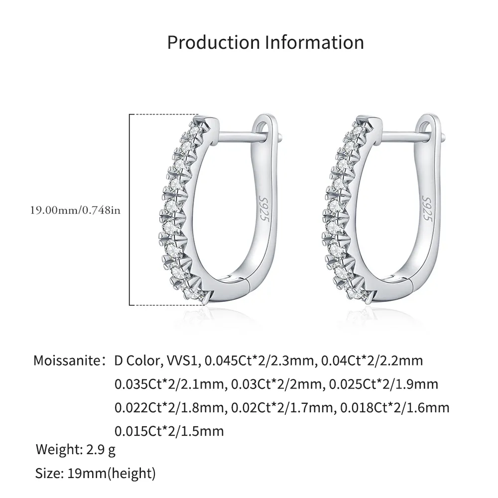 925 Sterling Silver Single Row Moissanite Eternity Hoop Earrings 110100059 - image2