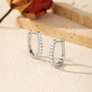 925 Sterling Silver Single Row Moissanite Eternity Hoop Earrings 110100059 925 Sterling Silver Single Row Moissanite Eternity Hoop Earrings 110100059