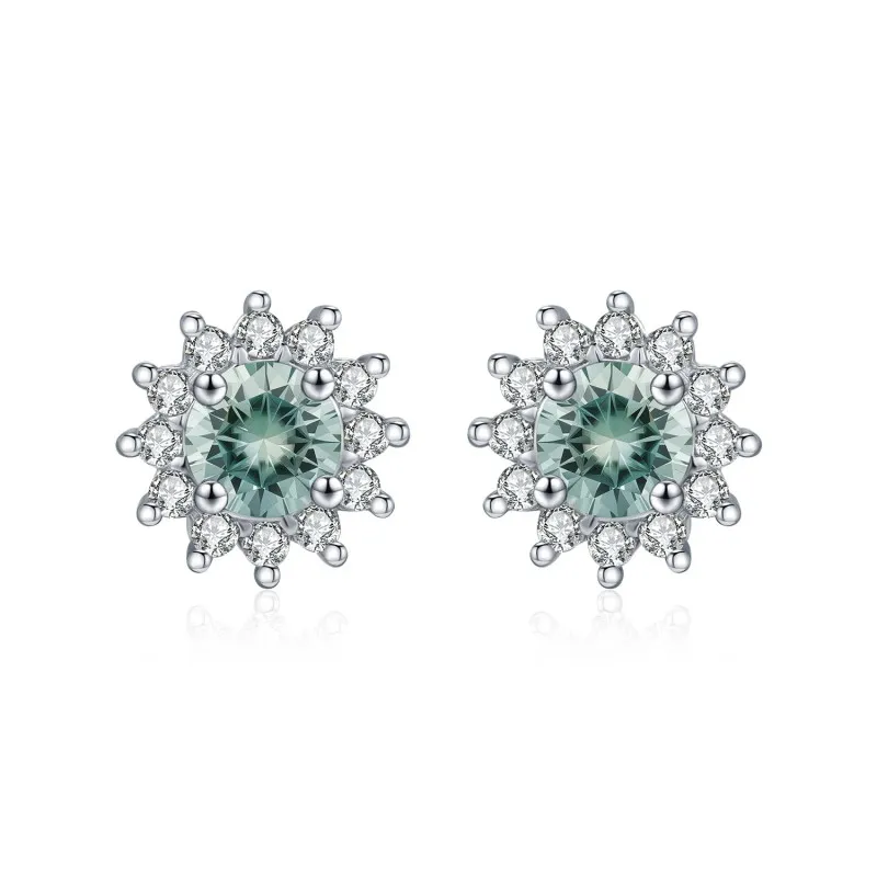 925 Sterling Silver Cyan Green Moissanite Snowflake Halo Earrings 110100060 925 Sterling Silver Cyan Green Moissanite Snowflake Halo Earrings 110100060