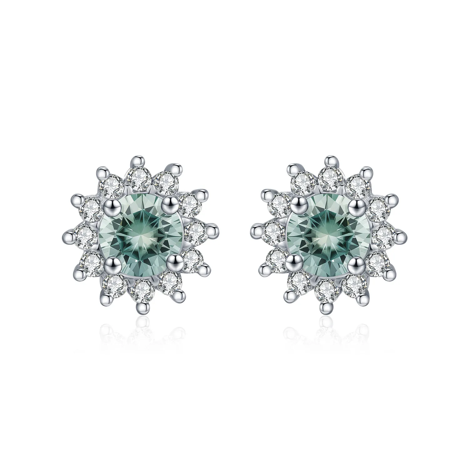 925 Sterling Silver Cyan Green Moissanite Snowflake Halo Earrings 110100060 925 Sterling Silver Cyan Green Moissanite Snowflake Halo Earrings 110100060