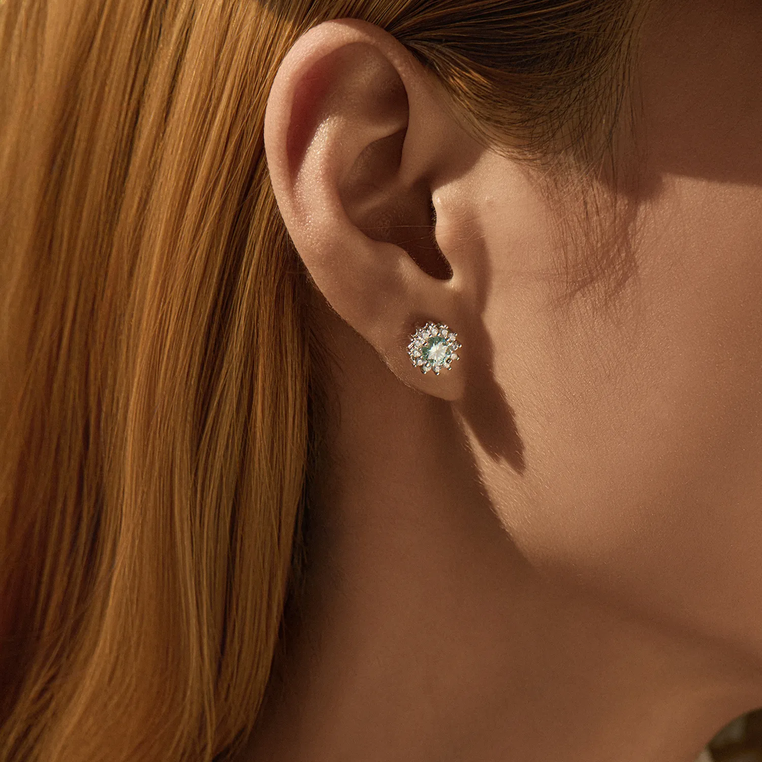 925 Sterling Silver Cyan Green Moissanite Snowflake Halo Earrings 110100060 - image1