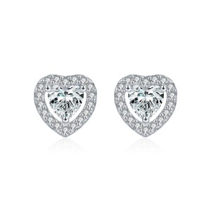 925 Sterling Silver Heart Cut Halo Moissanite Stud Earrings 110100061 925 Sterling Silver Heart Cut Halo Moissanite Stud Earrings 110100061