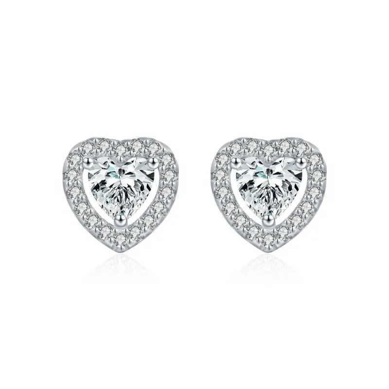 925 Sterling Silver Heart Cut Halo Moissanite Stud Earrings 110100061 925 Sterling Silver Heart Cut Halo Moissanite Stud Earrings 110100061