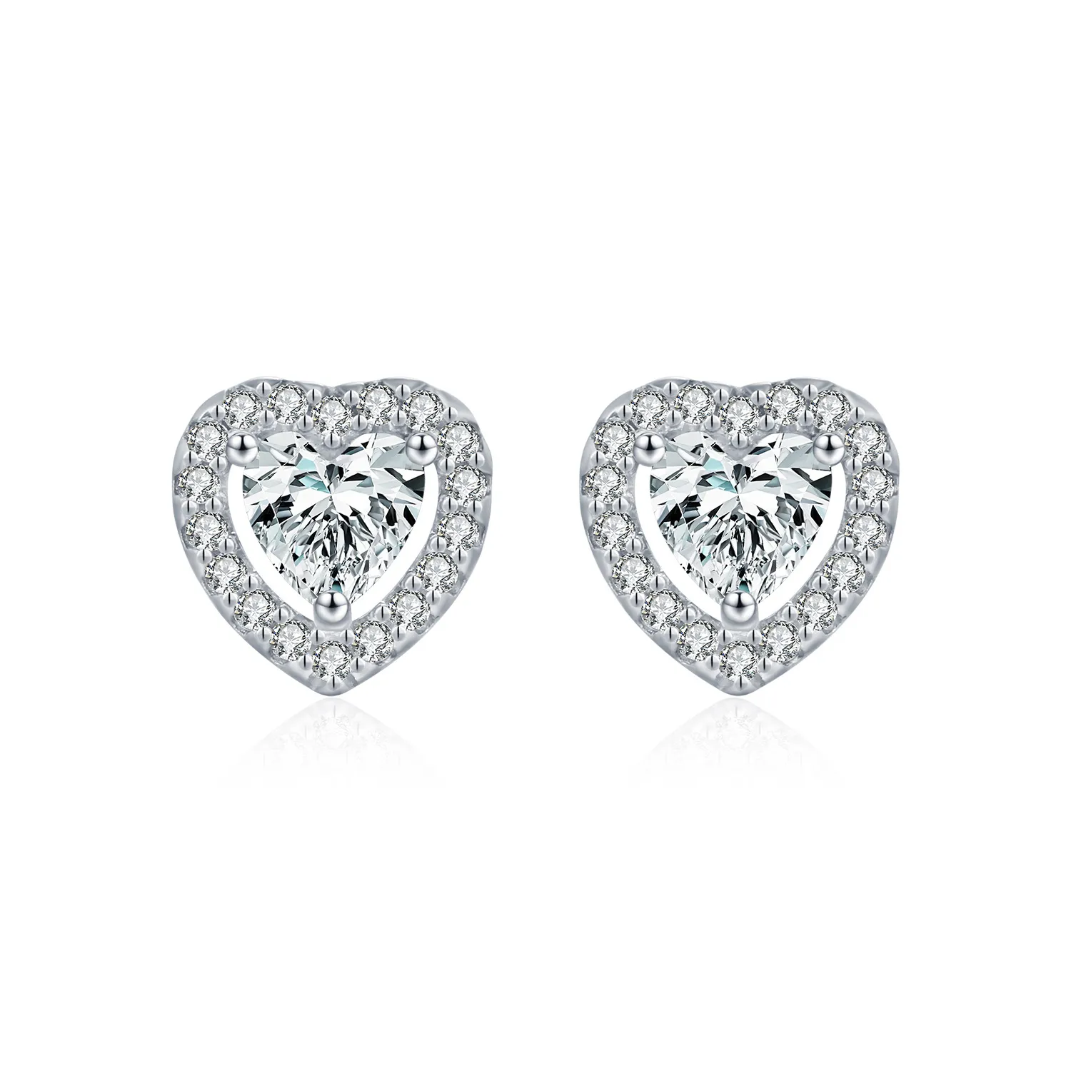 925 Sterling Silver Heart Cut Halo Moissanite Stud Earrings 110100061 925 Sterling Silver Heart Cut Halo Moissanite Stud Earrings 110100061