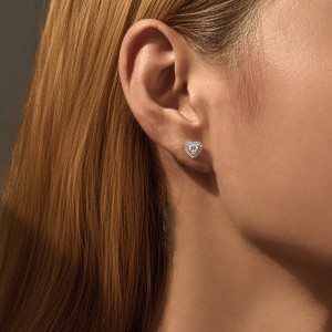 925 Sterling Silver Heart Cut Halo Moissanite Stud Earrings 110100061 925 Sterling Silver Heart Cut Halo Moissanite Stud Earrings 110100061