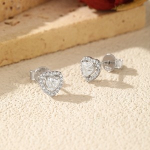 925 Sterling Silver Heart Cut Halo Moissanite Stud Earrings 110100061 925 Sterling Silver Heart Cut Halo Moissanite Stud Earrings 110100061