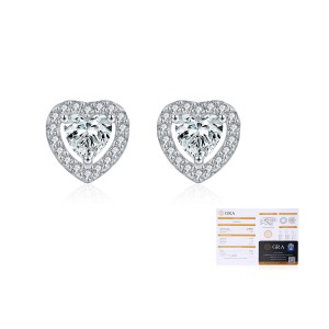 925 Sterling Silver Heart Cut Halo Moissanite Stud Earrings 110100061 925 Sterling Silver Heart Cut Halo Moissanite Stud Earrings 110100061