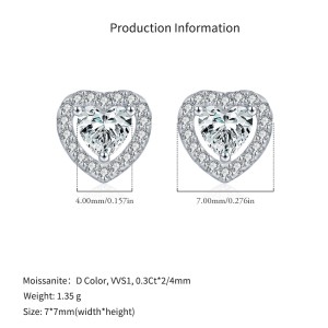 925 Sterling Silver Heart Cut Halo Moissanite Stud Earrings 110100061 925 Sterling Silver Heart Cut Halo Moissanite Stud Earrings 110100061