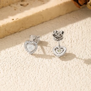 925 Sterling Silver Heart Cut Halo Moissanite Stud Earrings 110100061 925 Sterling Silver Heart Cut Halo Moissanite Stud Earrings 110100061