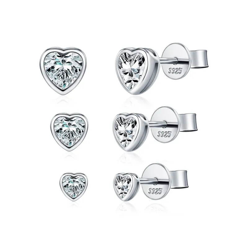 925 Sterling Silver Minimalist Bezel Heart Moissanite Studs 110100062 925 Sterling Silver Minimalist Bezel Heart Moissanite Studs 110100062