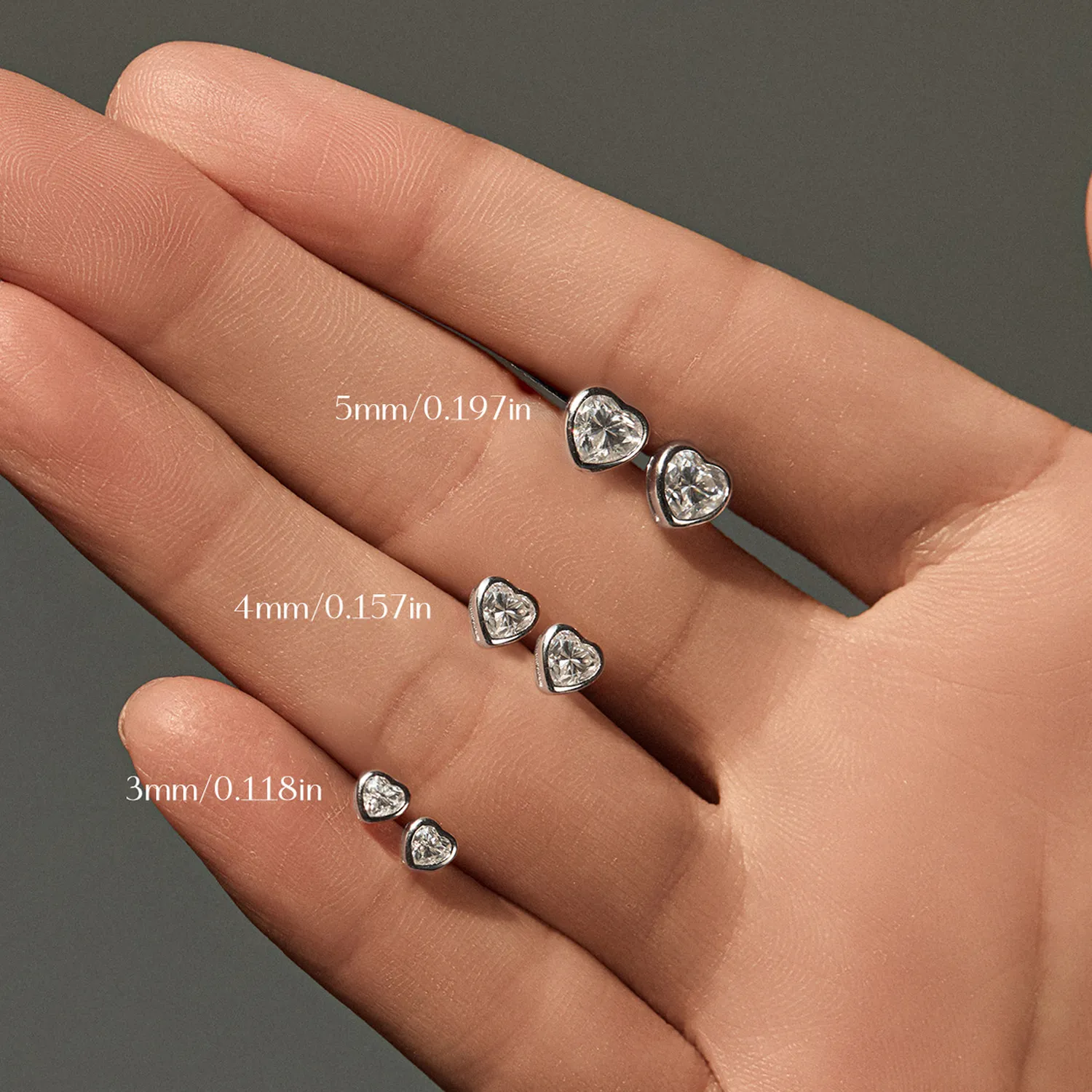 925 Sterling Silver Minimalist Bezel Heart Moissanite Studs 110100062 - image1