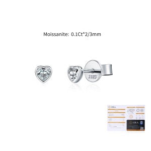 925 Sterling Silver Minimalist Bezel Heart Moissanite Studs 110100062 925 Sterling Silver Minimalist Bezel Heart Moissanite Studs 110100062