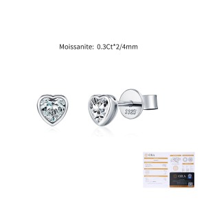 925 Sterling Silver Minimalist Bezel Heart Moissanite Studs 110100062 925 Sterling Silver Minimalist Bezel Heart Moissanite Studs 110100062