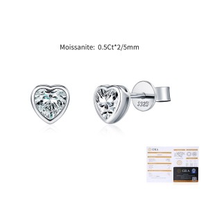 925 Sterling Silver Minimalist Bezel Heart Moissanite Studs 110100062 925 Sterling Silver Minimalist Bezel Heart Moissanite Studs 110100062