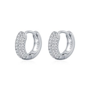 925 Sterling Silver Pave Set Moissanite Ear Buckle Hoops 110100063 925 Sterling Silver Pave Set Moissanite Ear Buckle Hoops 110100063