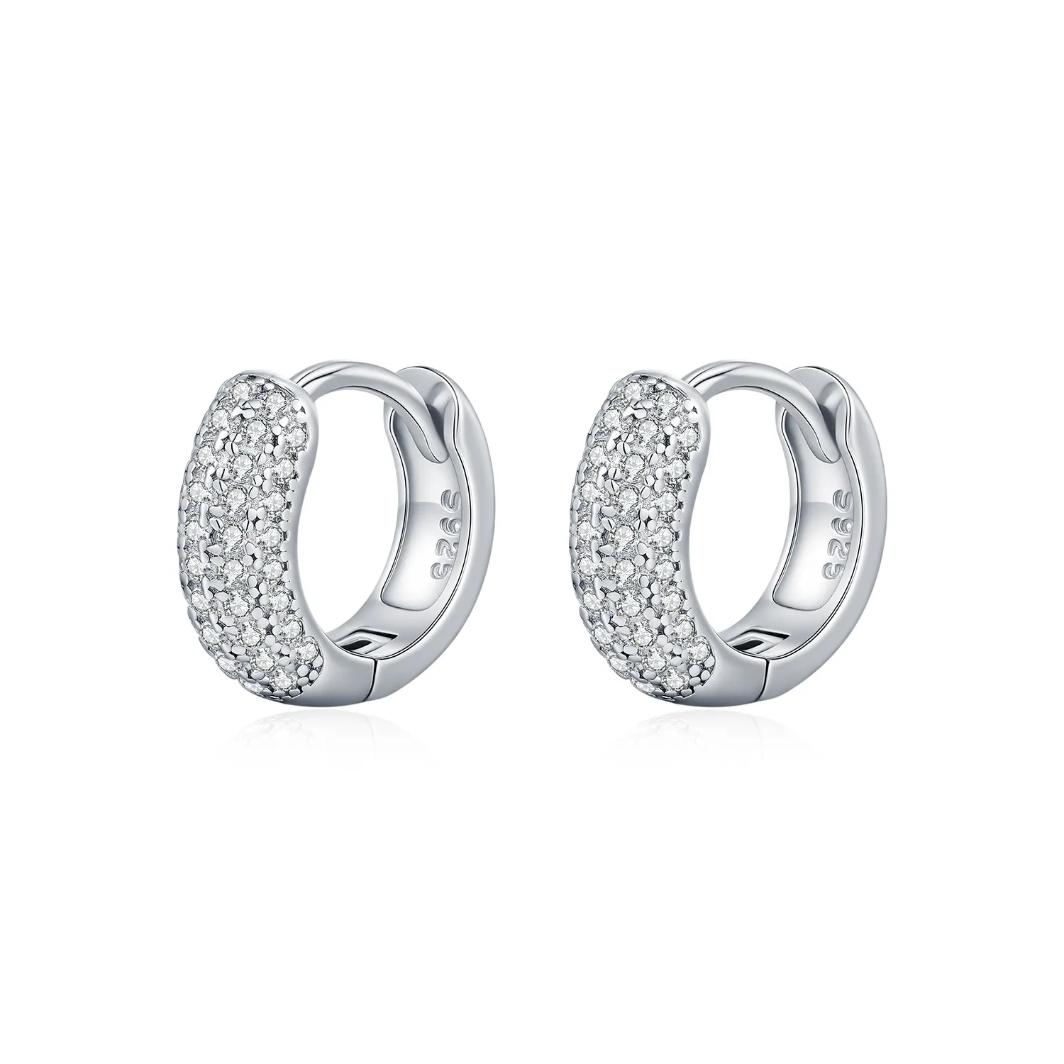 925 Sterling Silver Pave Set Moissanite Ear Buckle Hoops 110100063 925 Sterling Silver Pave Set Moissanite Ear Buckle Hoops 110100063