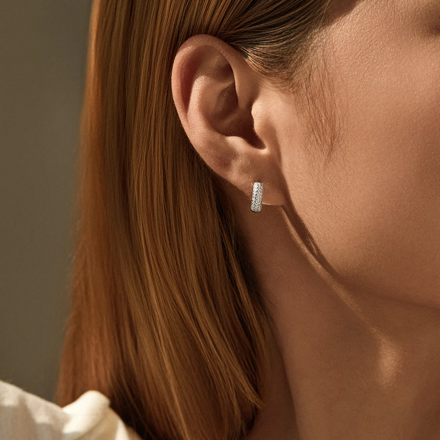 925 Sterling Silver Pave Set Moissanite Ear Buckle Hoops 110100063 - image1