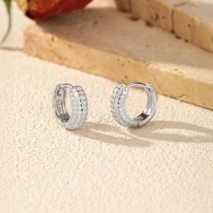 925 Sterling Silver Pave Set Moissanite Ear Buckle Hoops 110100063 925 Sterling Silver Pave Set Moissanite Ear Buckle Hoops 110100063