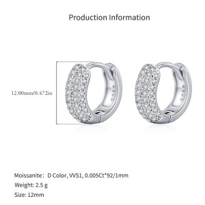 925 Sterling Silver Pave Set Moissanite Ear Buckle Hoops 110100063 925 Sterling Silver Pave Set Moissanite Ear Buckle Hoops 110100063