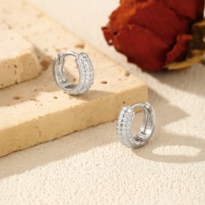 925 Sterling Silver Pave Set Moissanite Ear Buckle Hoops 110100063 925 Sterling Silver Pave Set Moissanite Ear Buckle Hoops 110100063