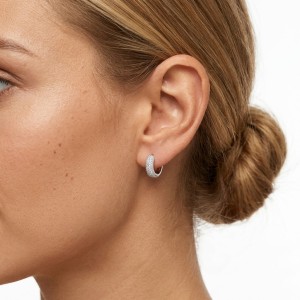 925 Sterling Silver Pave Set Moissanite Ear Buckle Hoops 110100063