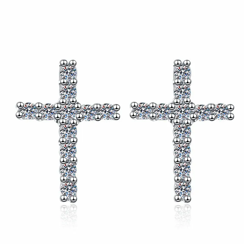 925 Sterling Silver Moissanite Cross Stud Earrings 110100064 925 Sterling Silver Moissanite Cross Stud Earrings 110100064