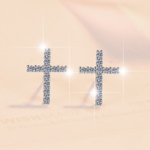 925 Sterling Silver Moissanite Cross Stud Earrings 110100064 925 Sterling Silver Moissanite Cross Stud Earrings 110100064