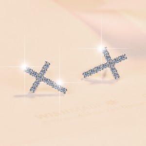 925 Sterling Silver Moissanite Cross Stud Earrings 110100064 925 Sterling Silver Moissanite Cross Stud Earrings 110100064