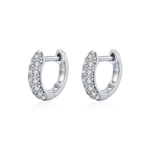 925 Sterling Silver Minimalist Moissanite Huggie Hoop Earrings 110100065