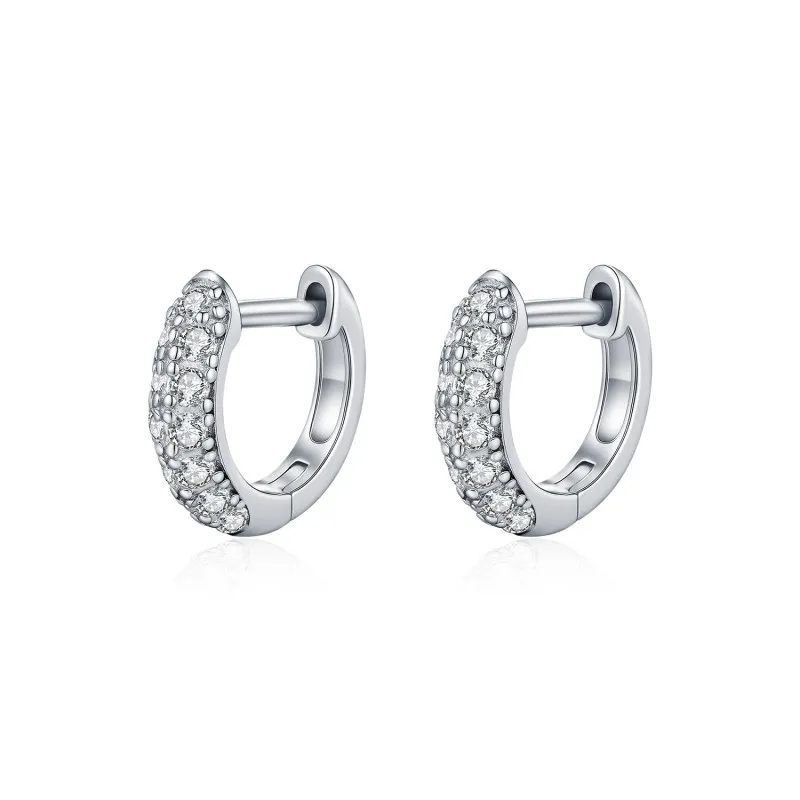 925 Sterling Silver Minimalist Moissanite Huggie Hoop Earrings 110100065