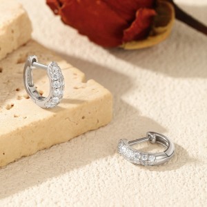925 Sterling Silver Minimalist Moissanite Huggie Hoop Earrings 110100065