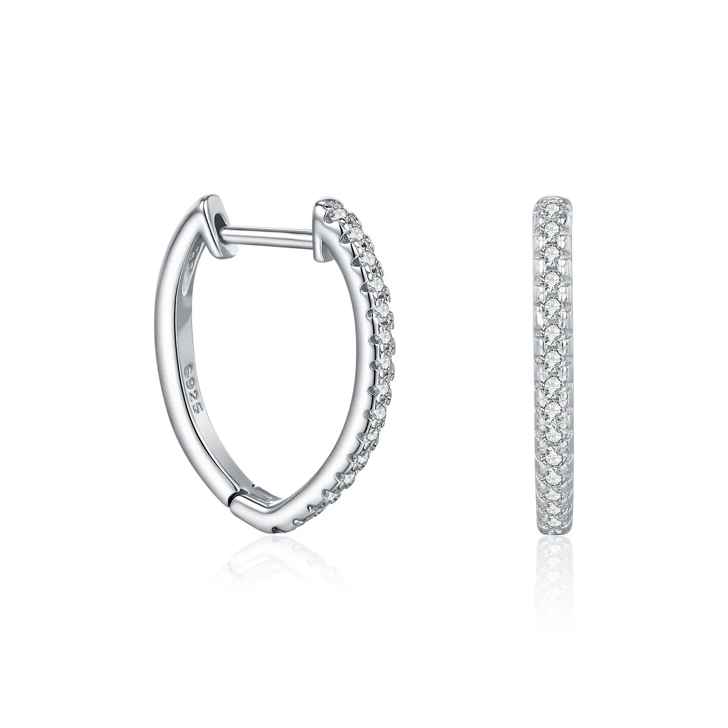 925 Sterling Silver Single Row Moissanite Huggie Hoop Earrings 110100066
