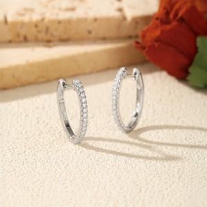 925 Sterling Silver Single Row Moissanite Huggie Hoop Earrings 110100066