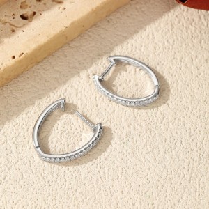 925 Sterling Silver Single Row Moissanite Huggie Hoop Earrings 110100066