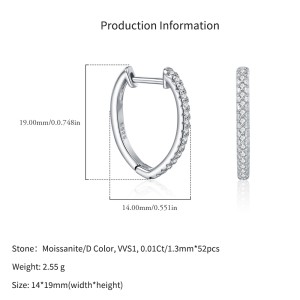 925 Sterling Silver Single Row Moissanite Huggie Hoop Earrings 110100066