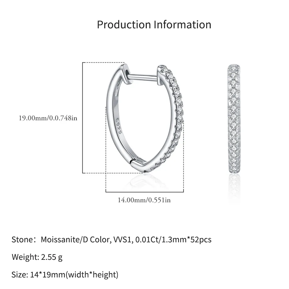 925 Sterling Silver Single Row Moissanite Huggie Hoop Earrings 110100066 - image2