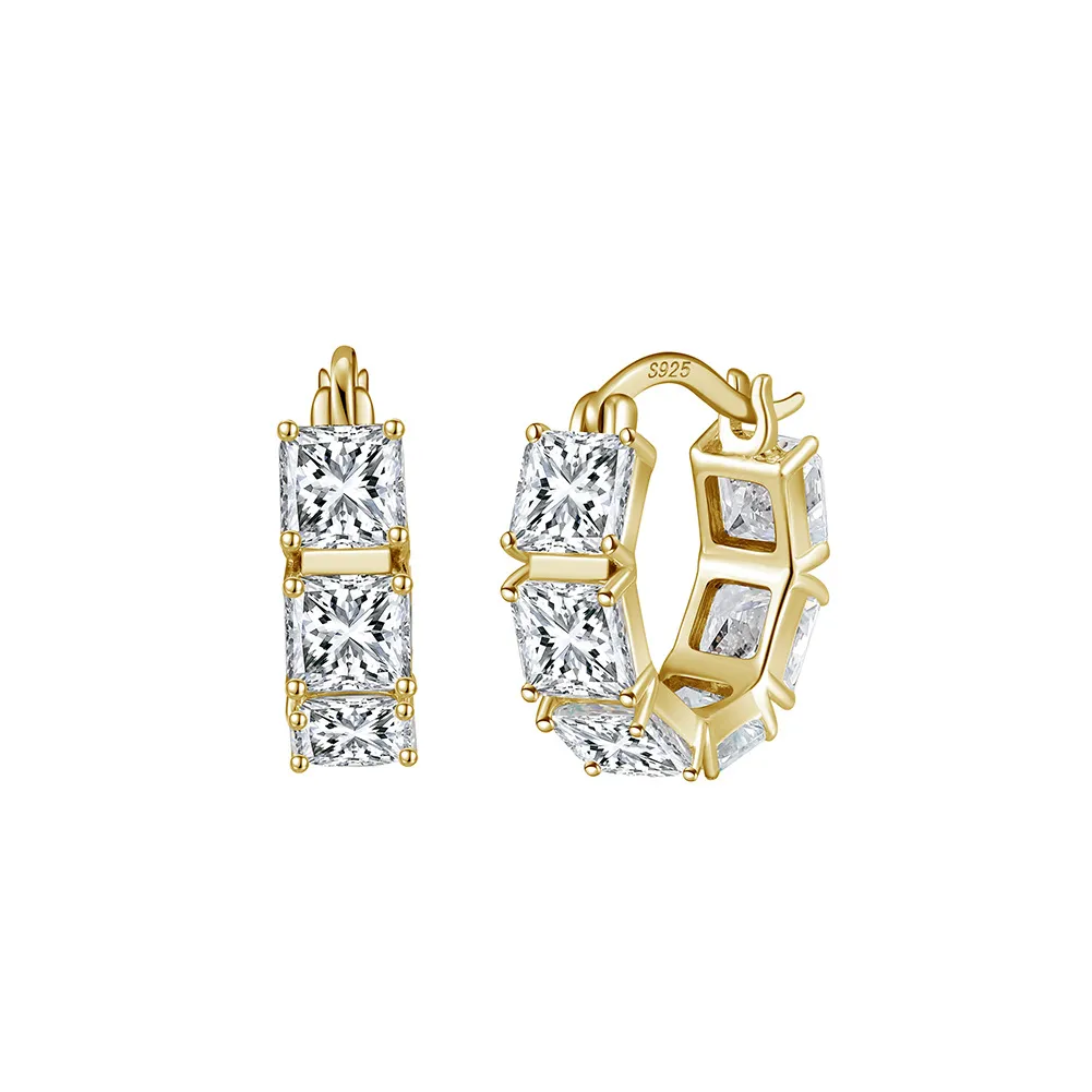 925 Sterling Silver Square Moissanite Hoop Earrings 110100067