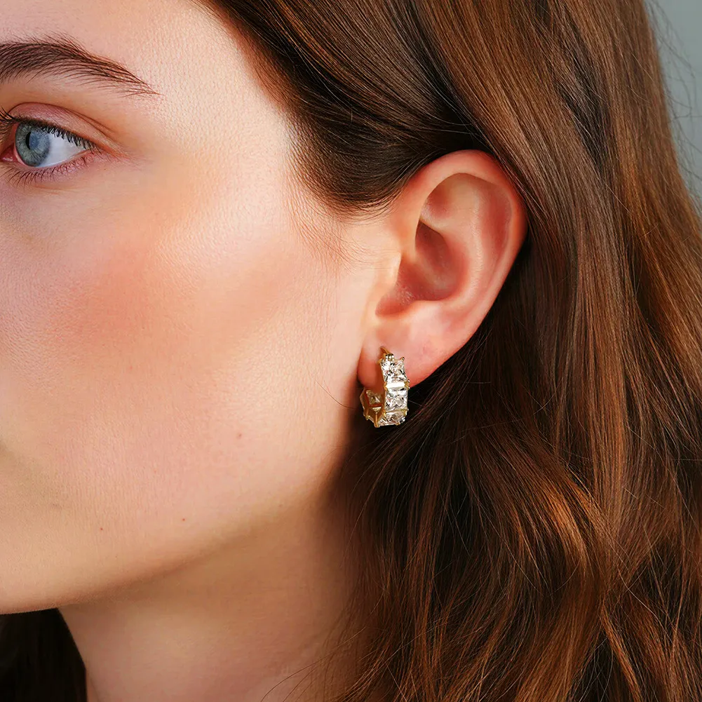 925 Sterling Silver Square Moissanite Hoop Earrings 110100067 - image1