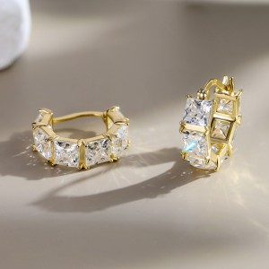 925 Sterling Silver Square Moissanite Hoop Earrings 110100067