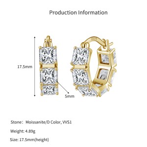 925 Sterling Silver Square Moissanite Hoop Earrings 110100067