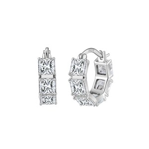 925 Sterling Silver Square Moissanite Hoop Earrings 110100067