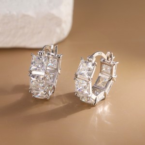 925 Sterling Silver Square Moissanite Hoop Earrings 110100067