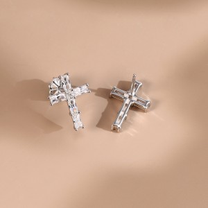 925 Sterling Silver Emerald Cut Moissanite Cross Earrings 110100068