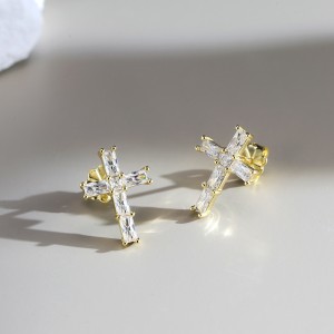 925 Sterling Silver Emerald Cut Moissanite Cross Earrings 110100068