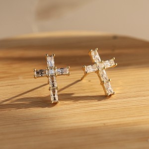 925 Sterling Silver Emerald Cut Moissanite Cross Earrings 110100068