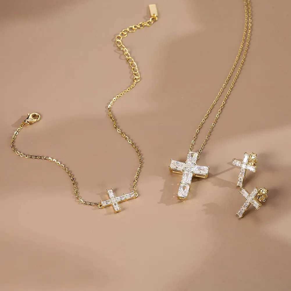 925 Sterling Silver Emerald Cut Moissanite Cross Earrings 110100068 - image3