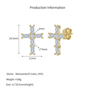 925 Sterling Silver Emerald Cut Moissanite Cross Earrings 110100068